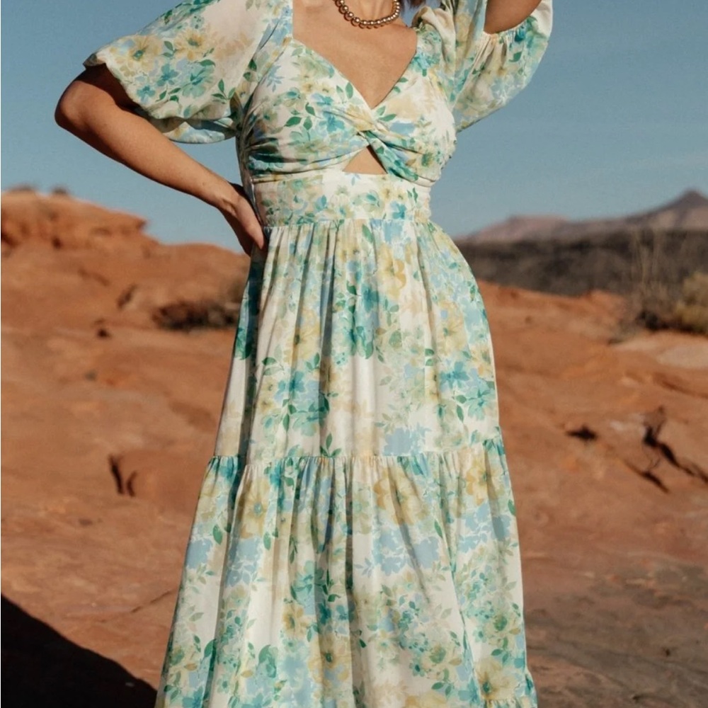 Baltic Born Floral Cutout Maxi Dress - Blue and Green